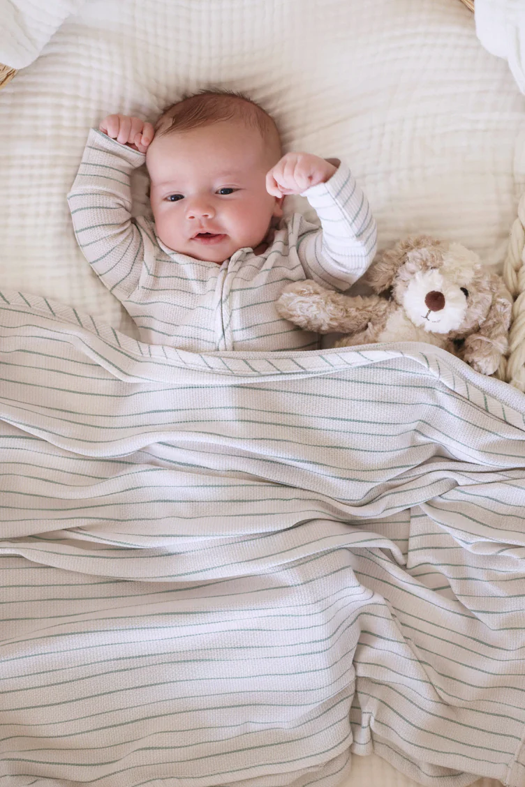 Sage's Stripes Bamboo Waffle Oversized Swaddle Blanket - Image 4