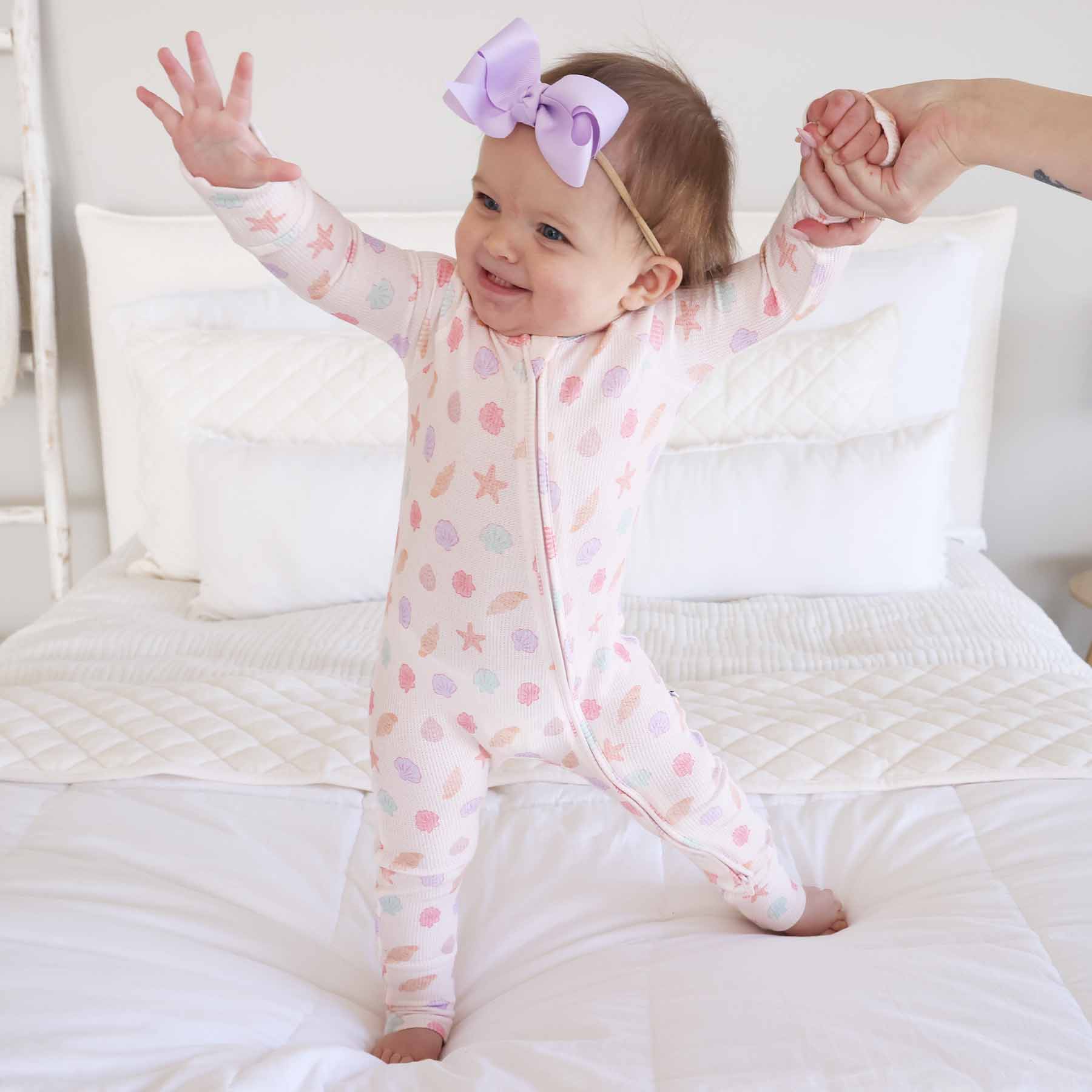 Saltwater Shells Bamboo Waffle Convertible Zip Romper - Image 10