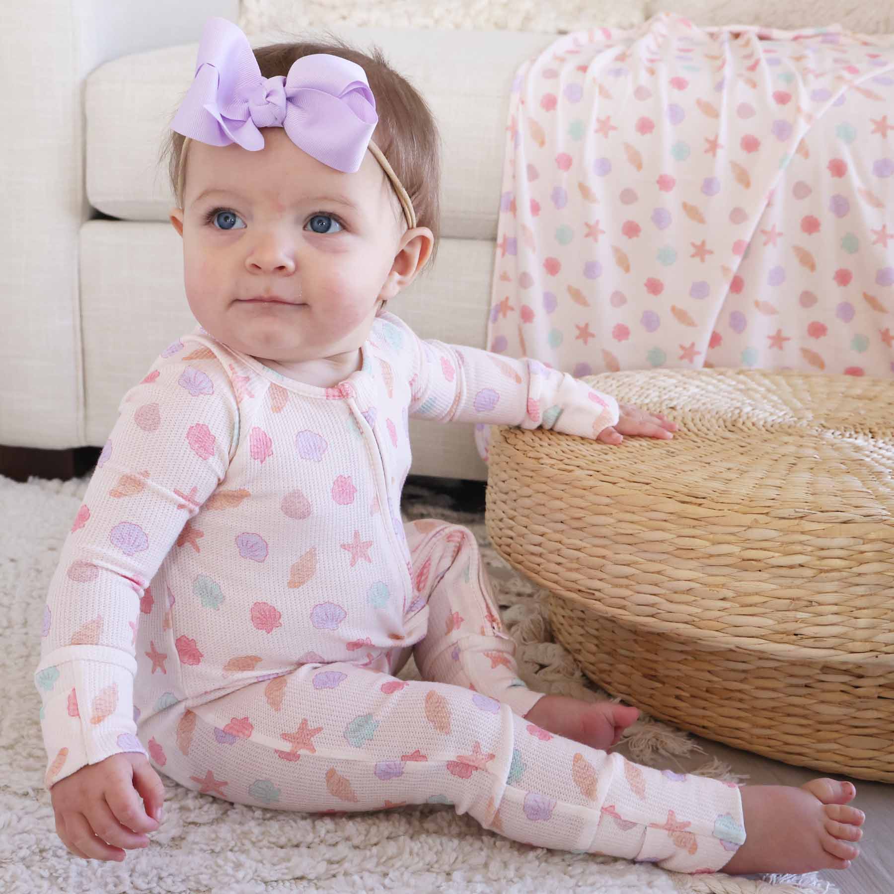 Saltwater Shells Bamboo Waffle Convertible Zip Romper - Image 3