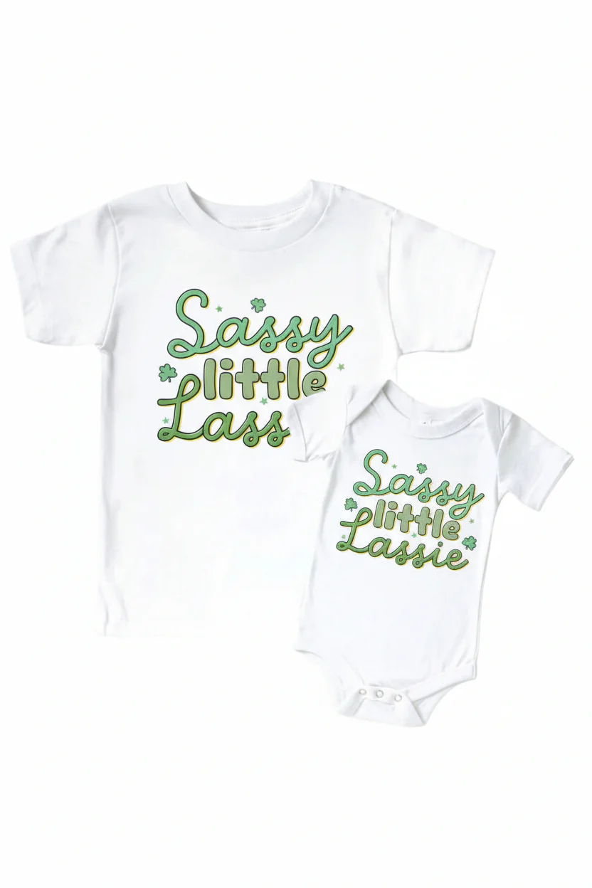 Sassy Little Lassie Graphic Bodysuit & Kids Tee | White