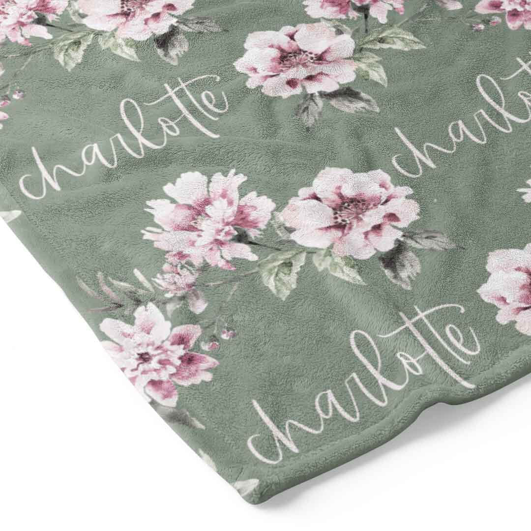Saylor's Sage & Blush Floral Personalized Toddler Blanket - Image 2
