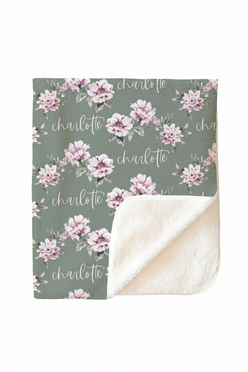 Saylor's Sage & Blush Floral Personalized Toddler Blanket - Image 3