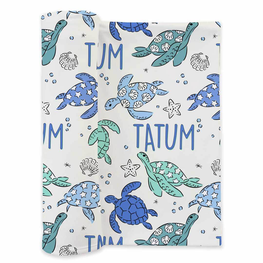 Sea Turtle Splash Personalized Swaddle Blanket - Image 2