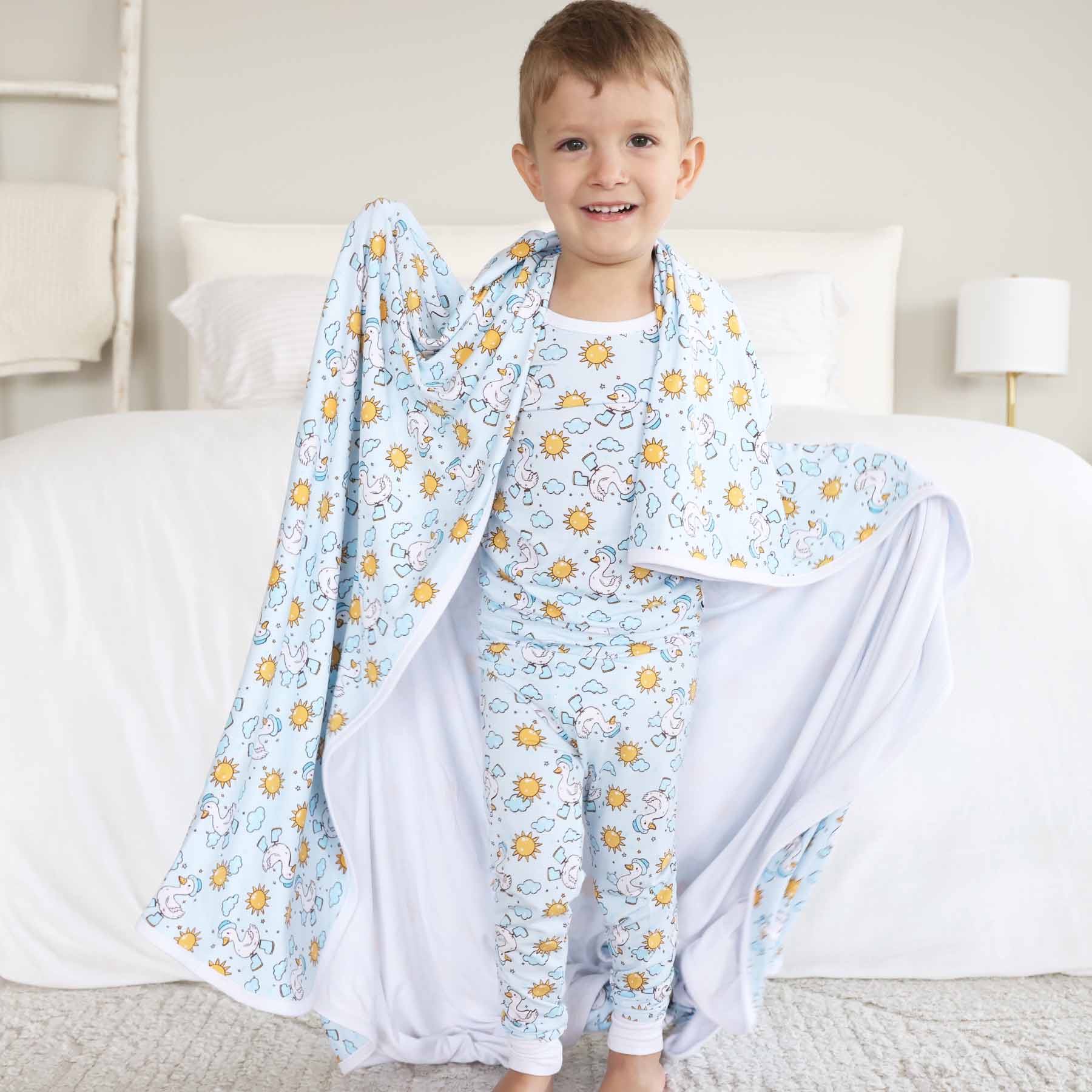Silly Goose Double Sided Bamboo Blanket | Blue - Image 4