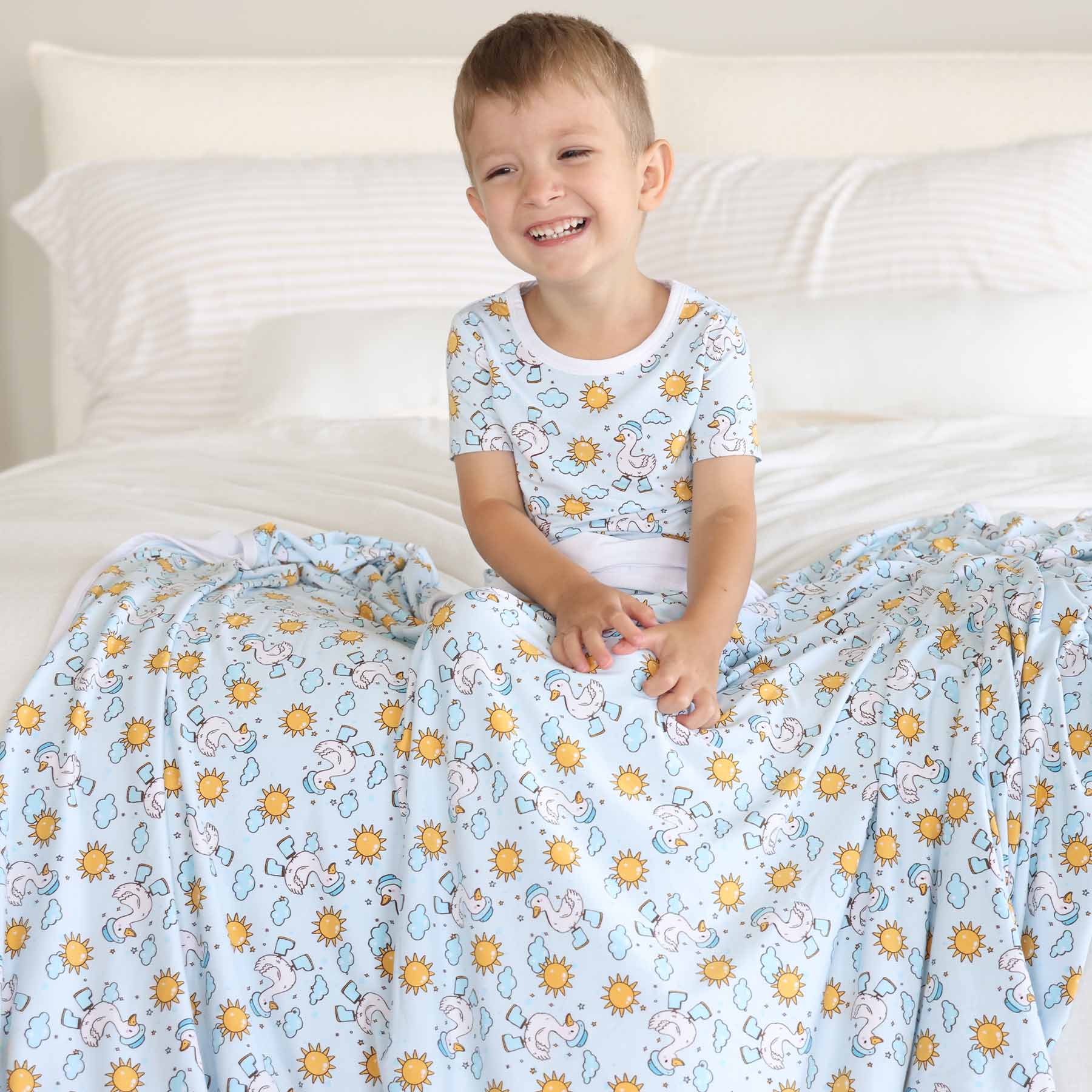 Silly Goose Double Sided Bamboo Blanket | Blue - Image 6