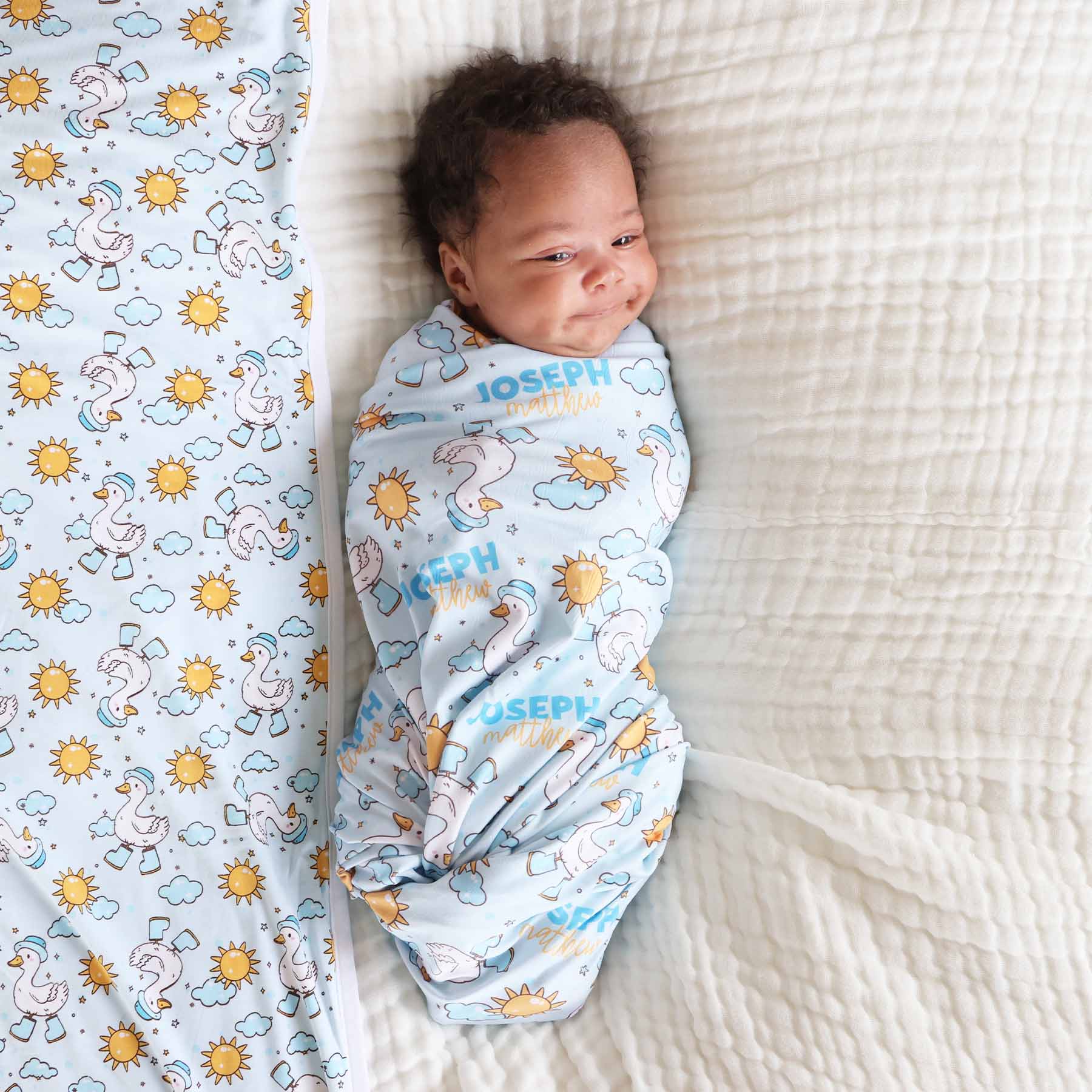 Silly Goose Personalized Swaddle Blanket | Blue - Image 3