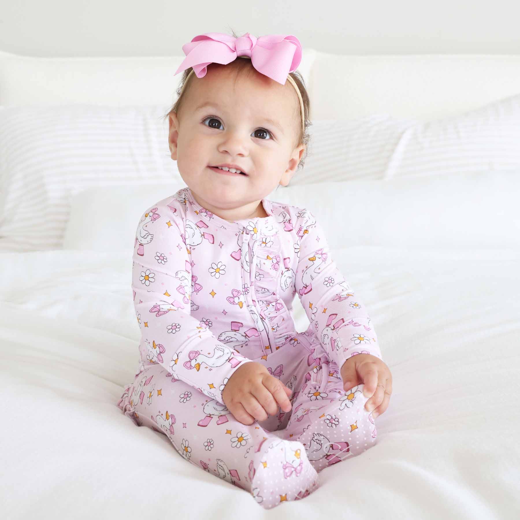 Silly Goose Ruffle Zipper Footie | Pink - Image 5