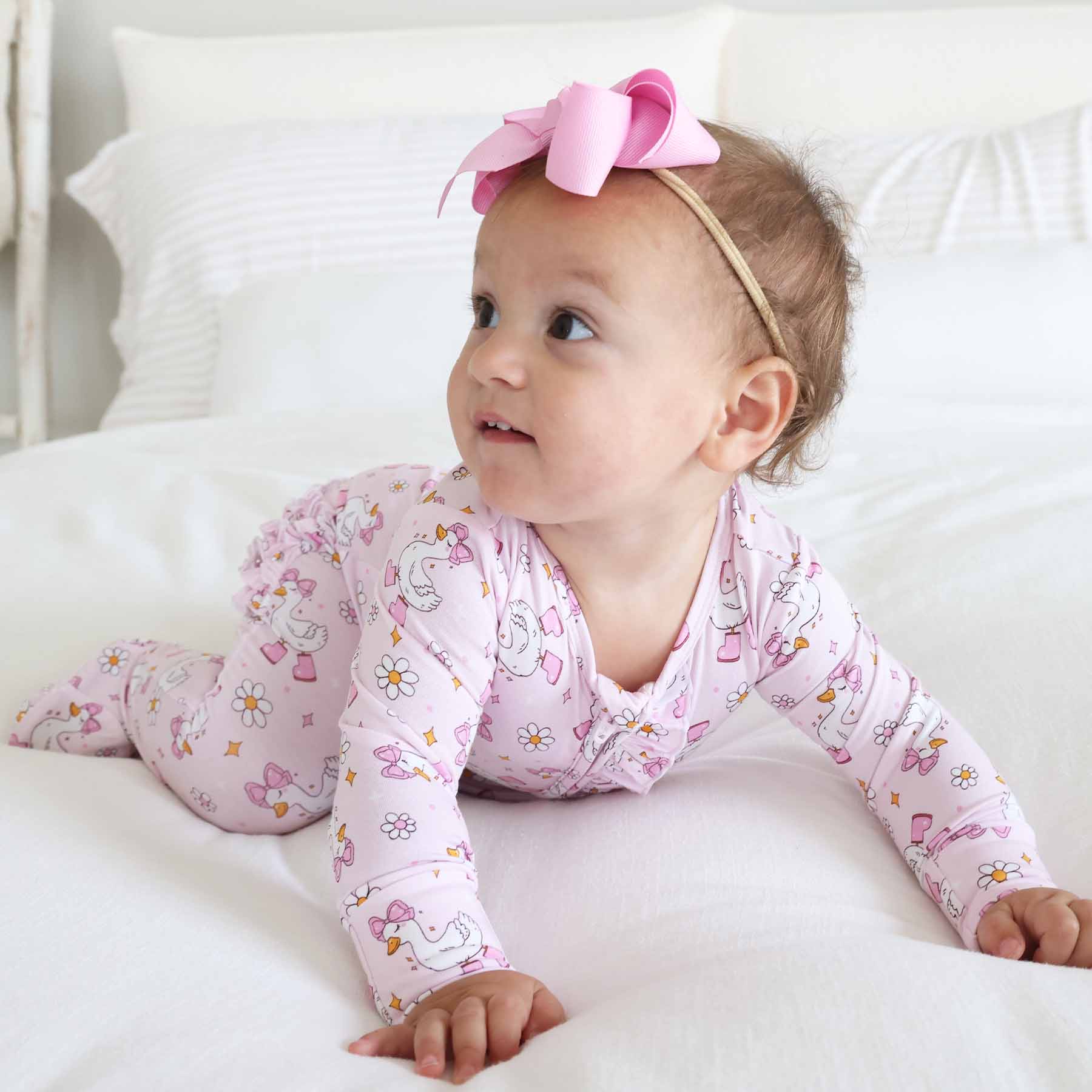 Silly Goose Ruffle Zipper Footie | Pink - Image 9