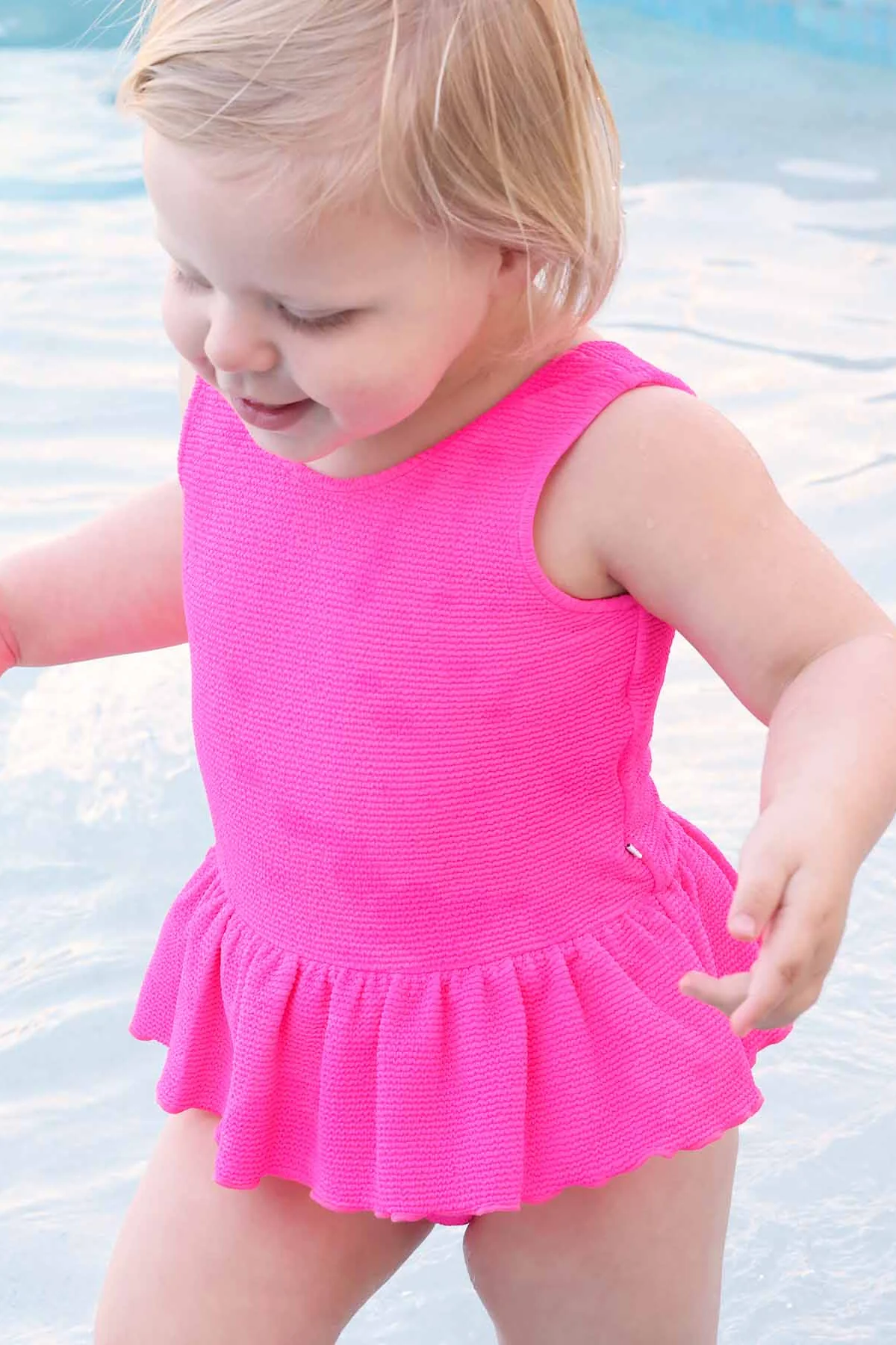 Crinkle One-Piece with Skirt | Neon Pink - Image 4