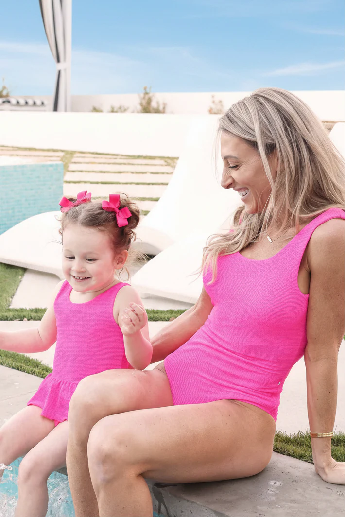 Crinkle One-Piece with Skirt | Neon Pink - Image 7
