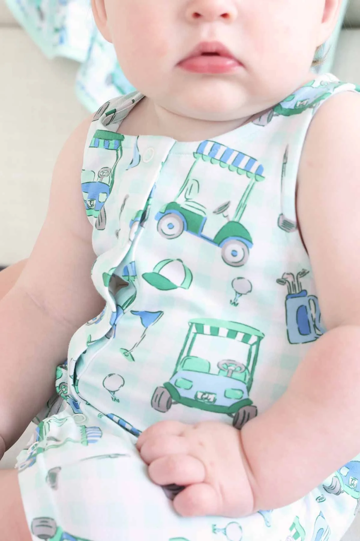 Sleeveless Snap Romper | Birdie Babes Green - Image 3