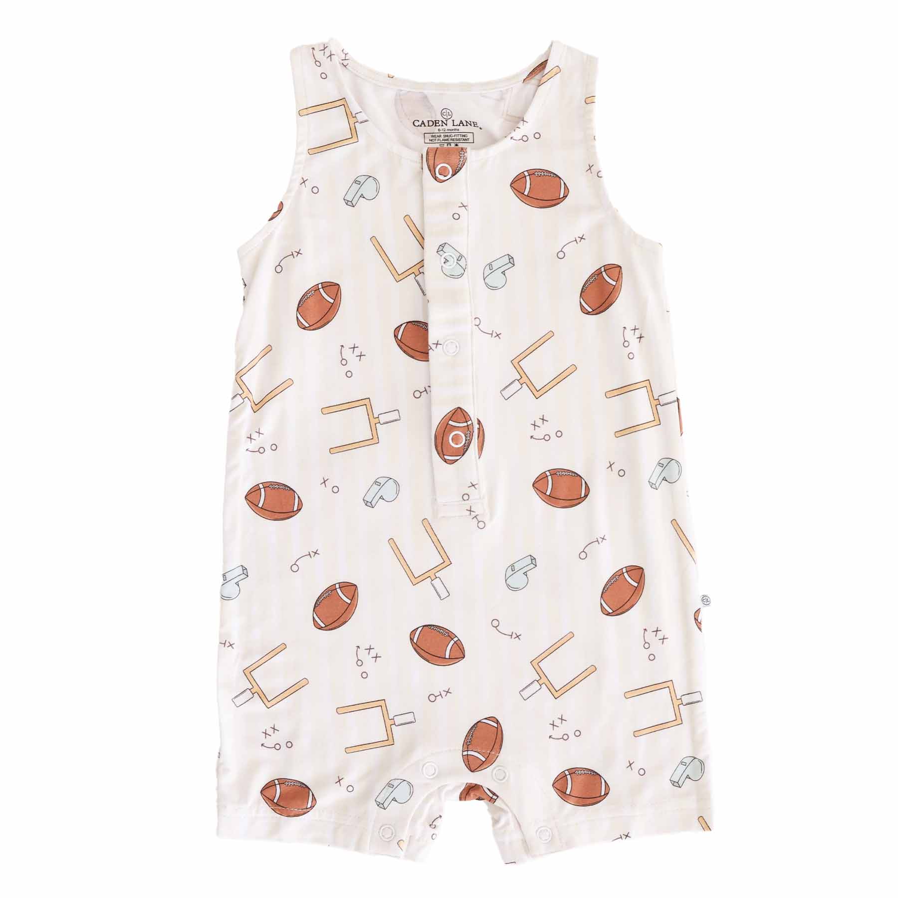 Sleeveless Snap Romper | Tiny Touchdowns Neutral - Image 2