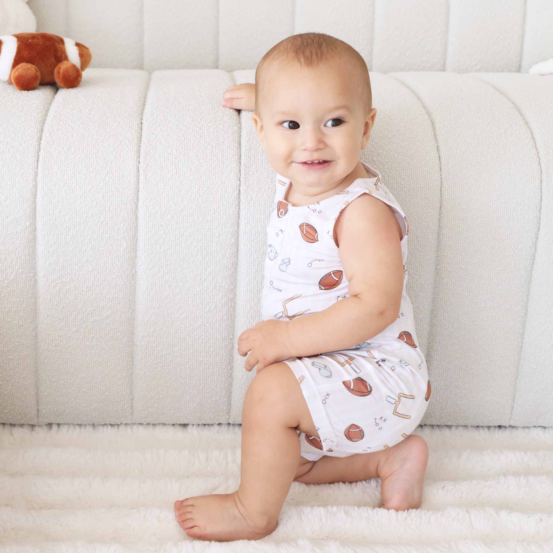Sleeveless Snap Romper | Tiny Touchdowns Neutral - Image 4