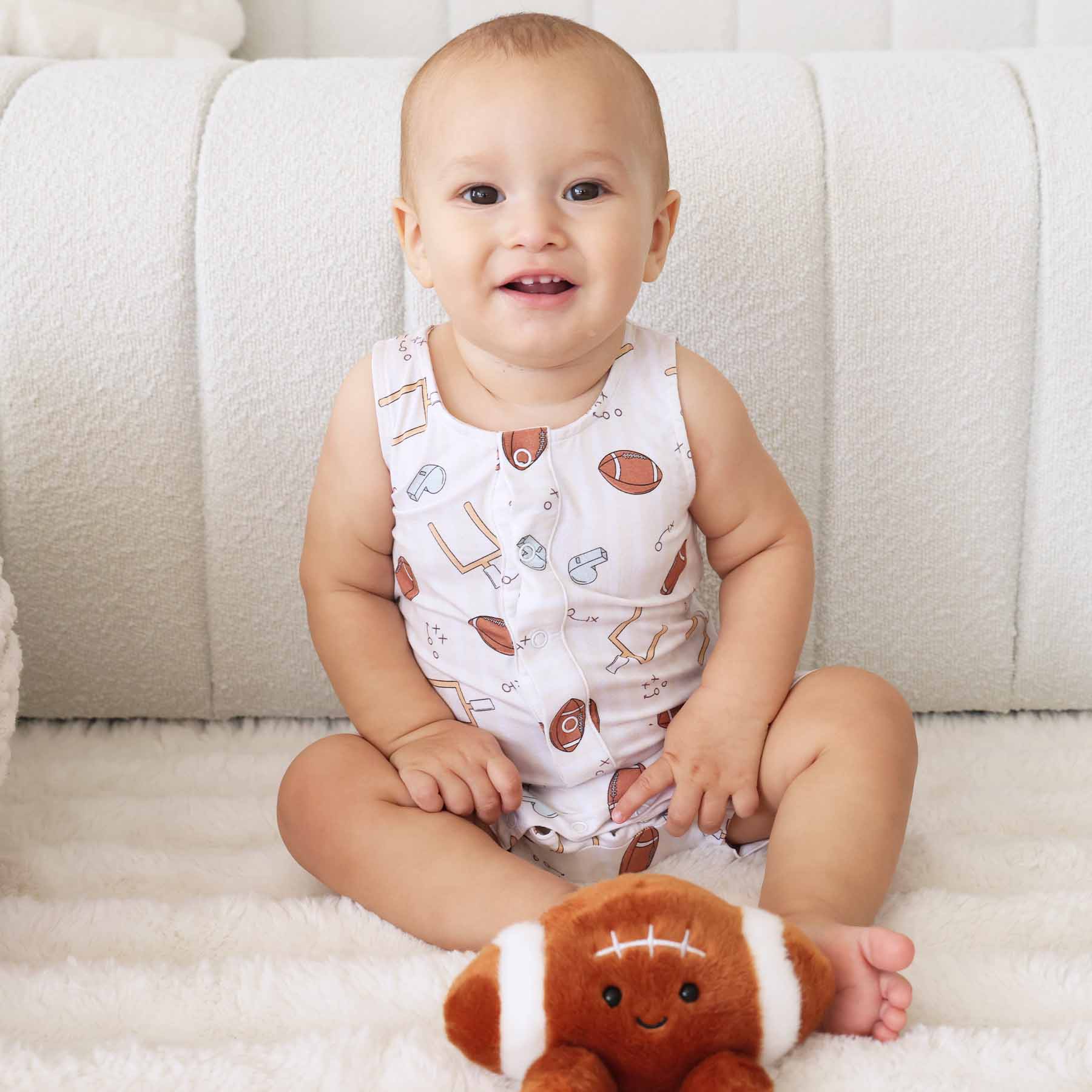 Sleeveless Snap Romper | Tiny Touchdowns Neutral - Image 8