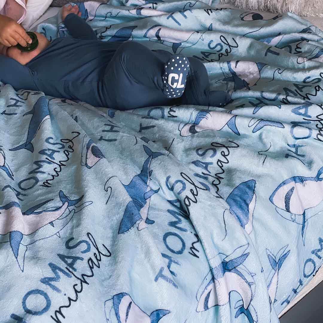 Smiling Sharks Personalized Toddler Blanket - Image 4