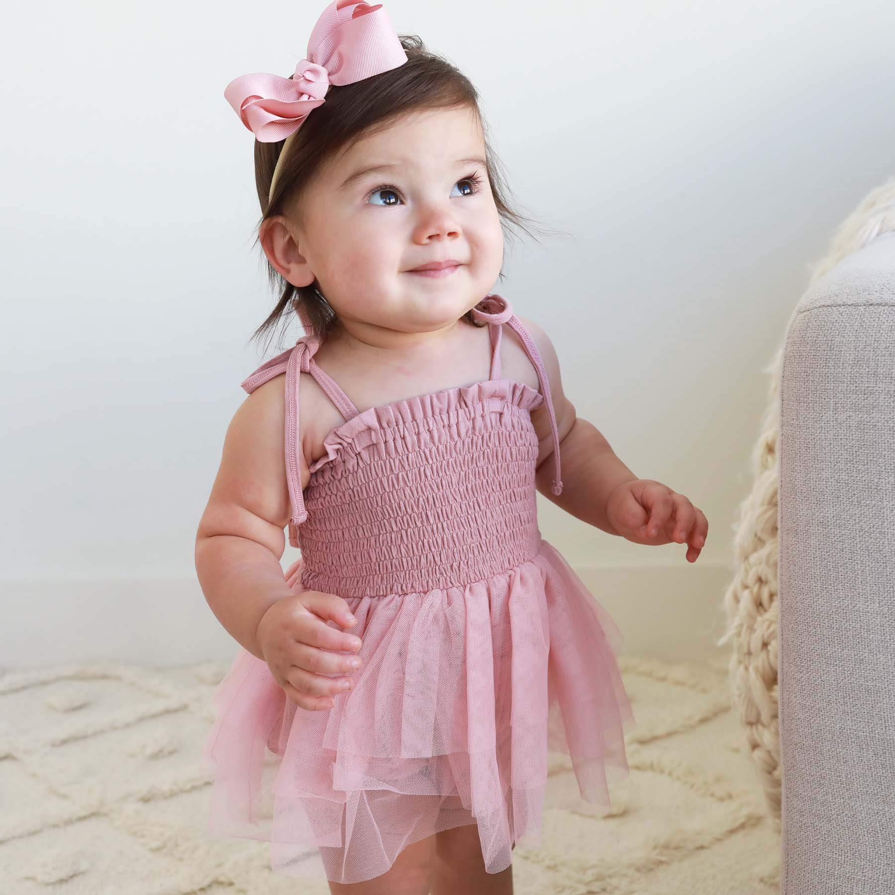 Smocked Tutu Bodysuit | Mauve - Image 4
