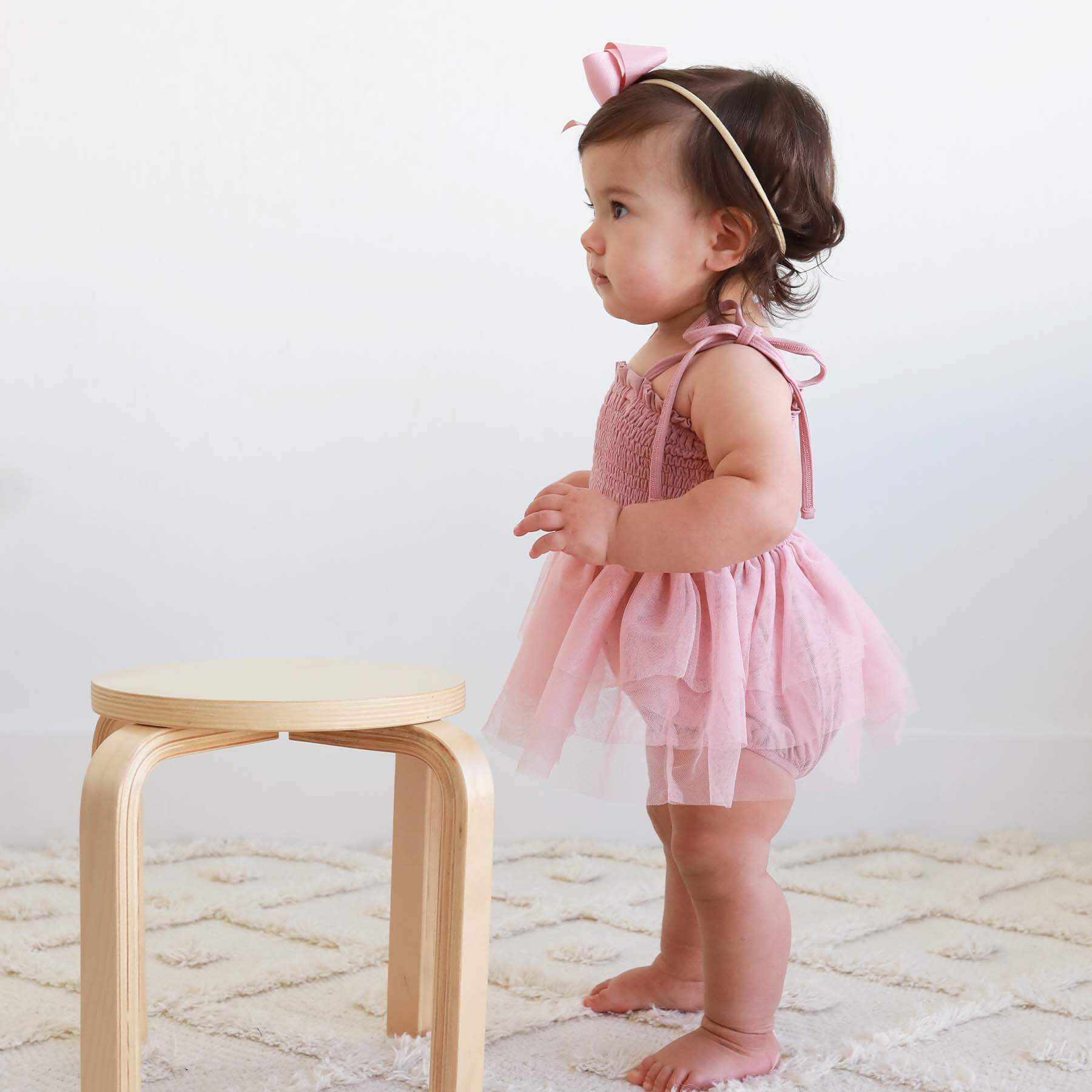 Smocked Tutu Bodysuit | Mauve - Image 7