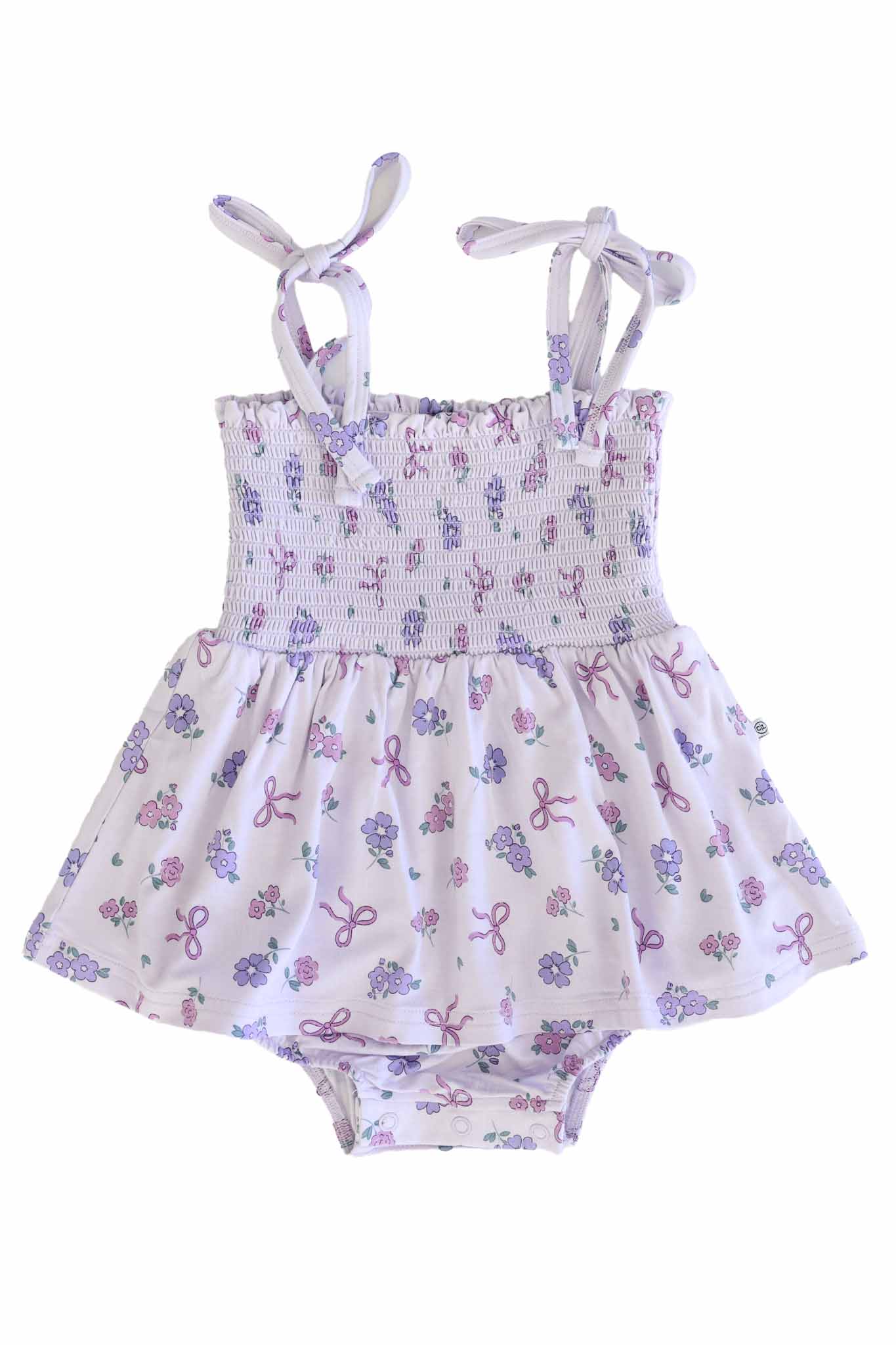 Smocked Twirl Bodysuit | Ribbon & Roses Purple - Image 2
