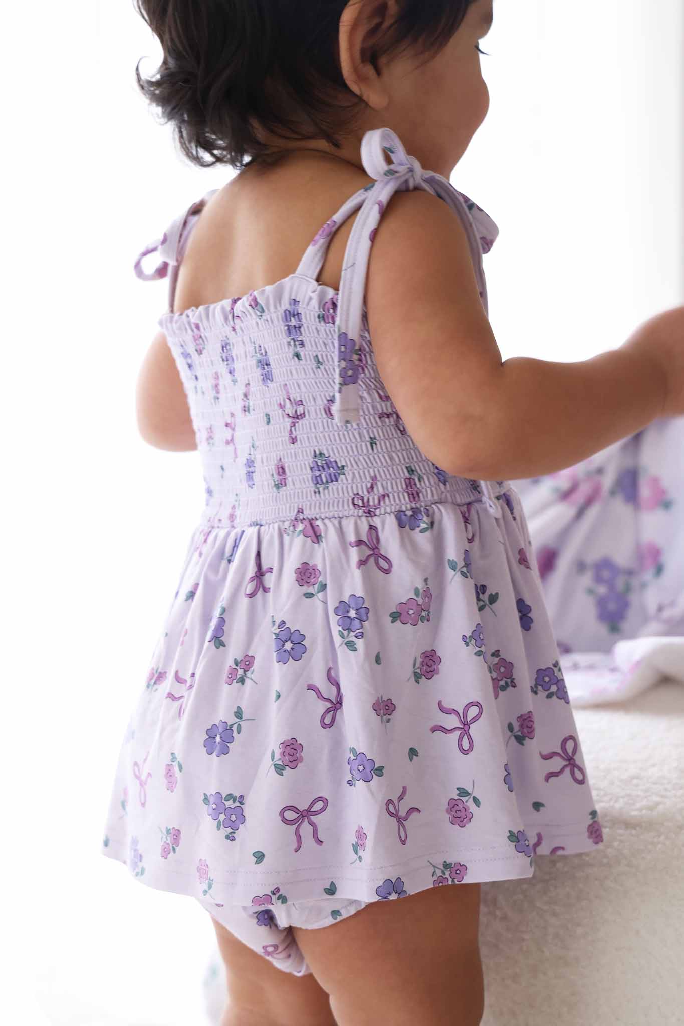 Smocked Twirl Bodysuit | Ribbon & Roses Purple - Image 3