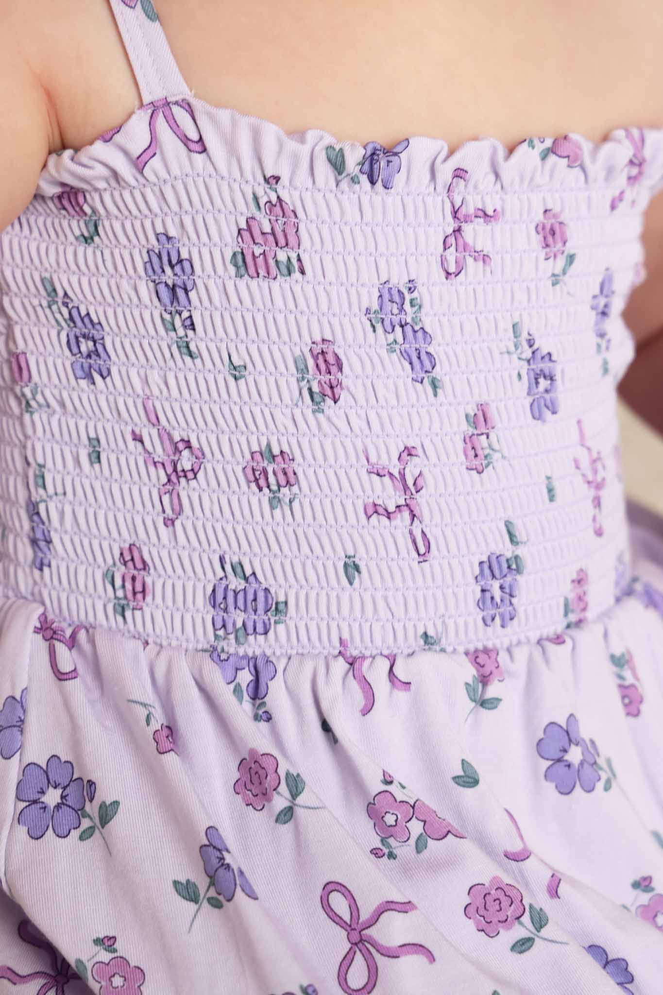 Smocked Twirl Bodysuit | Ribbon & Roses Purple - Image 5