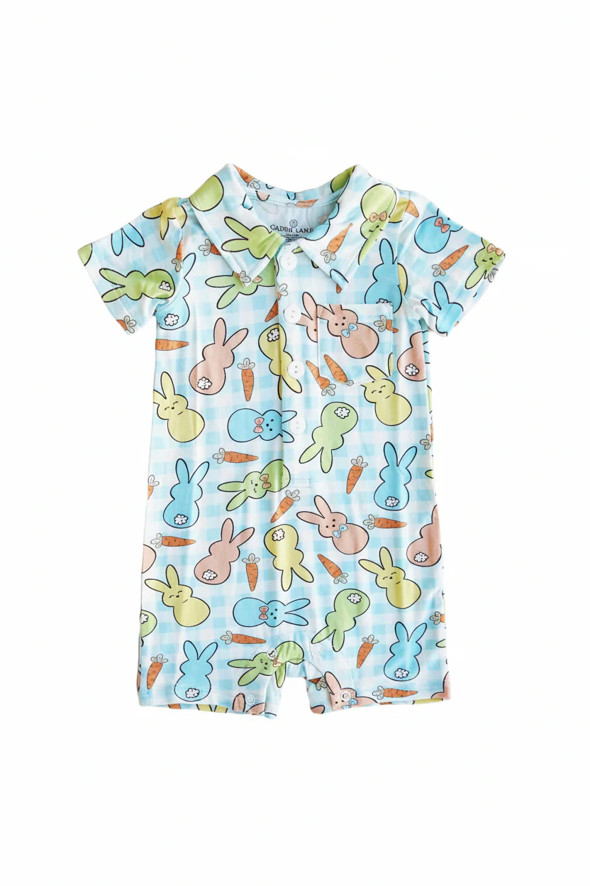 Snuggle Bunny Button Romper | Blue