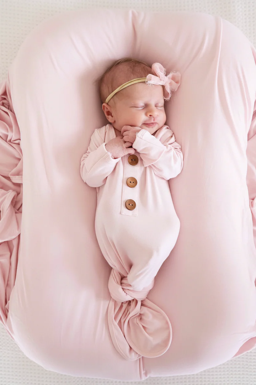 Solid Blush Bamboo Baby Knot Gown & Hat - Image 3