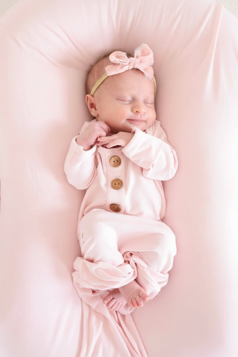 Solid Blush Bamboo Baby Knot Gown & Hat - Image 4
