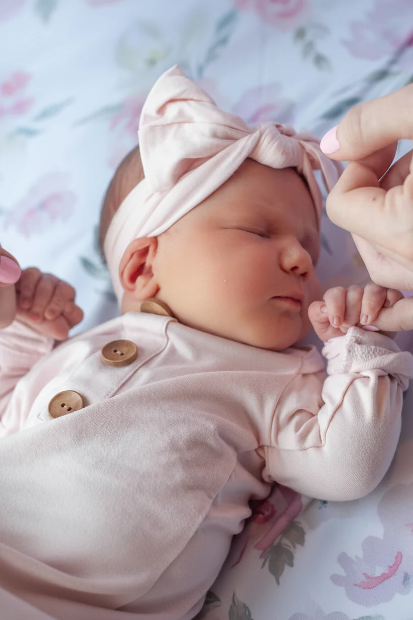 Solid Blush Bamboo Baby Knot Gown & Hat - Image 5