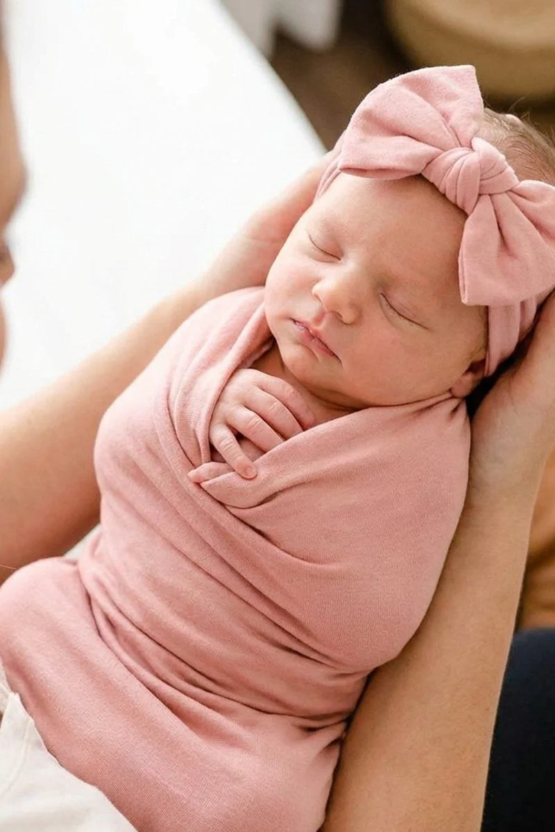 Solid Mauve Bamboo Knit Swaddle Blanket - Image 2