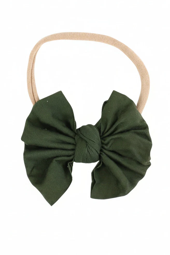 Solid Olive Knit Bow Headband