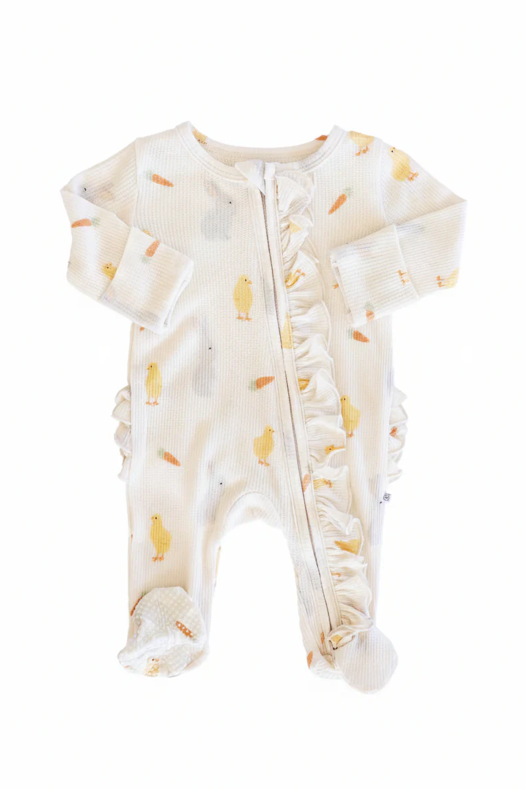 Sweet Peep Bamboo Waffle Ruffle Zipper Footie - Image 2