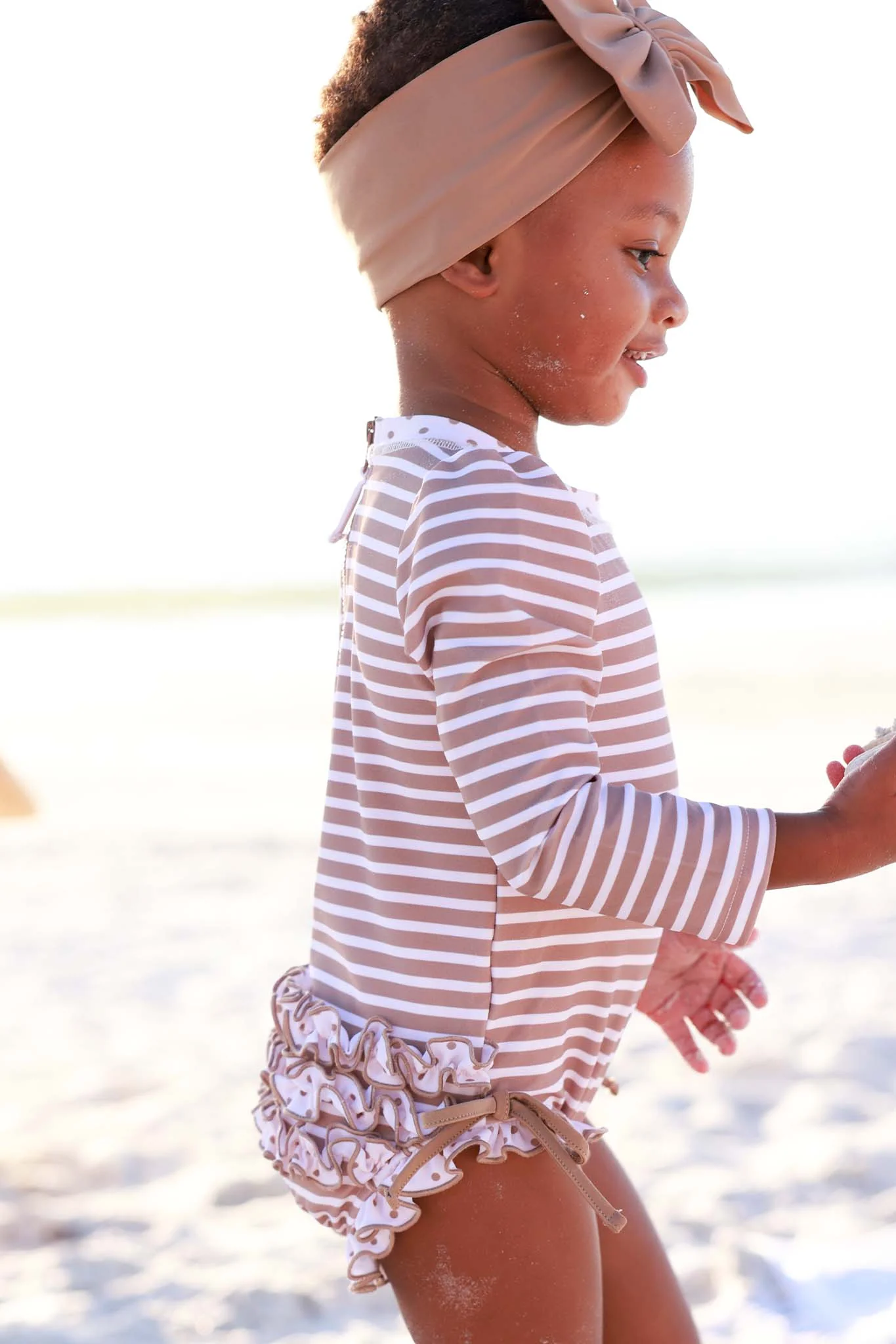 Long Sleeve Rash Guard With Ruffle Bottom | Sandy Stripes - Image 19