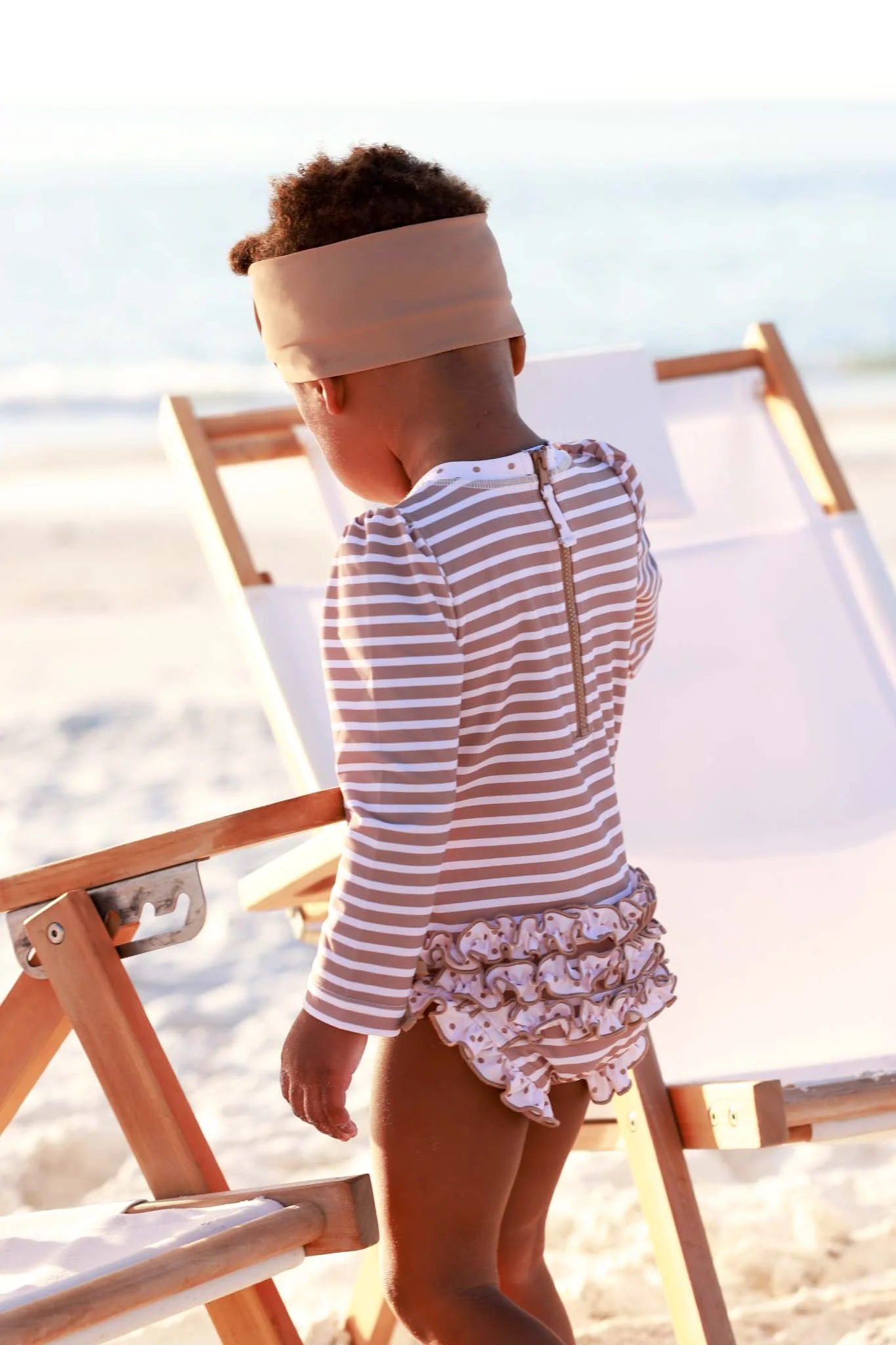 Long Sleeve Rash Guard With Ruffle Bottom | Sandy Stripes - Image 22