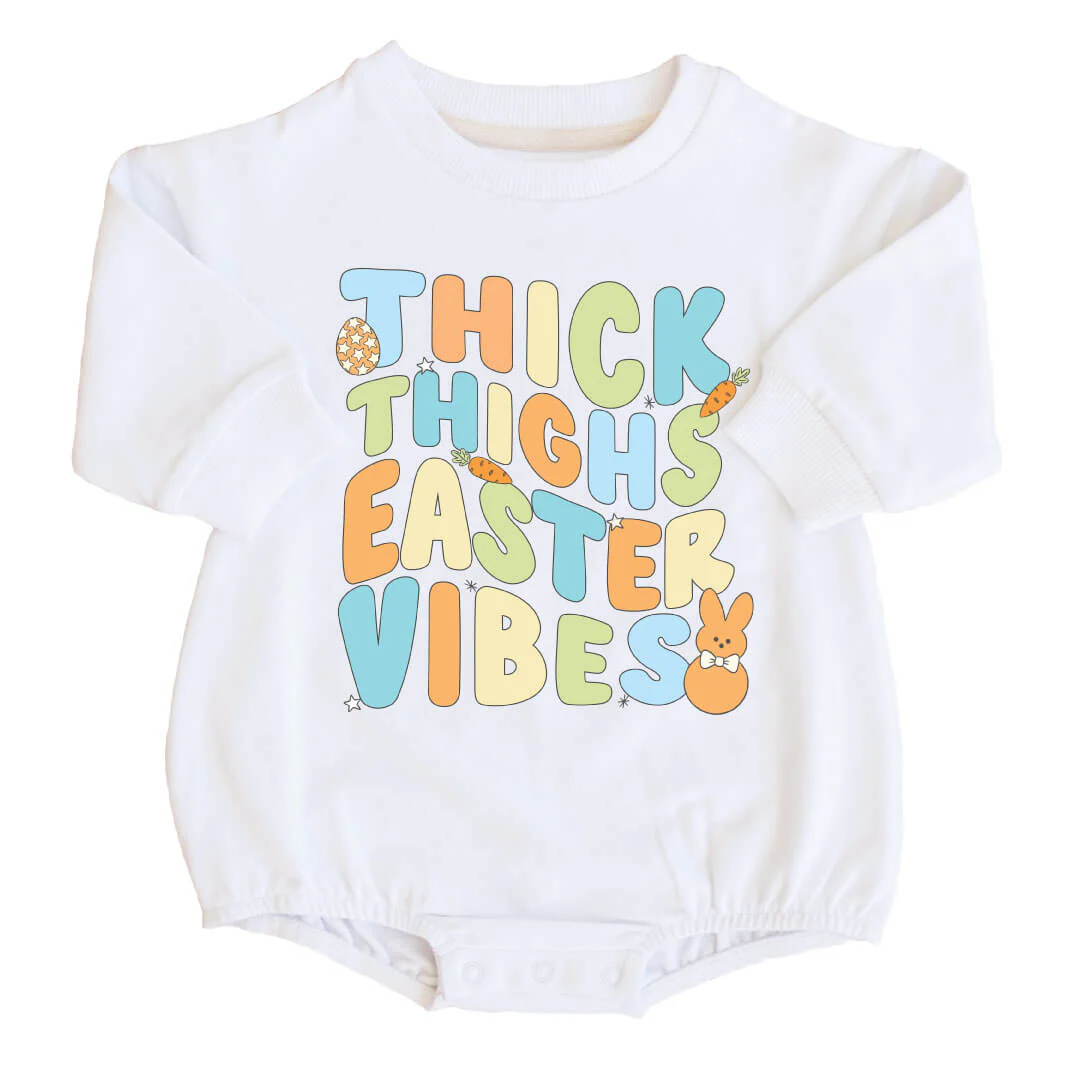 Thick Thighs Easter Vibes Sweatshirt Bubble Romper | White - Image 3
