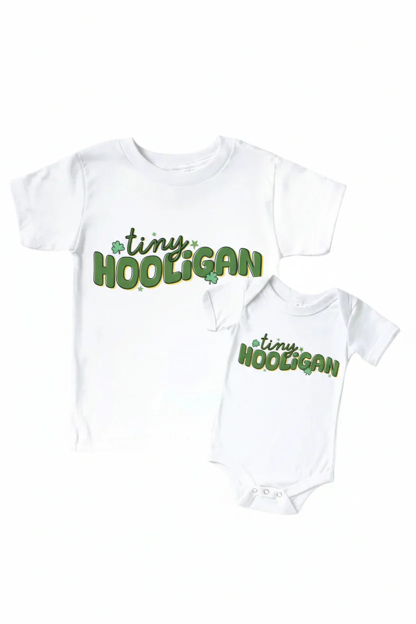Tiny Hooligan Graphic Bodysuit & Kids Tee | White