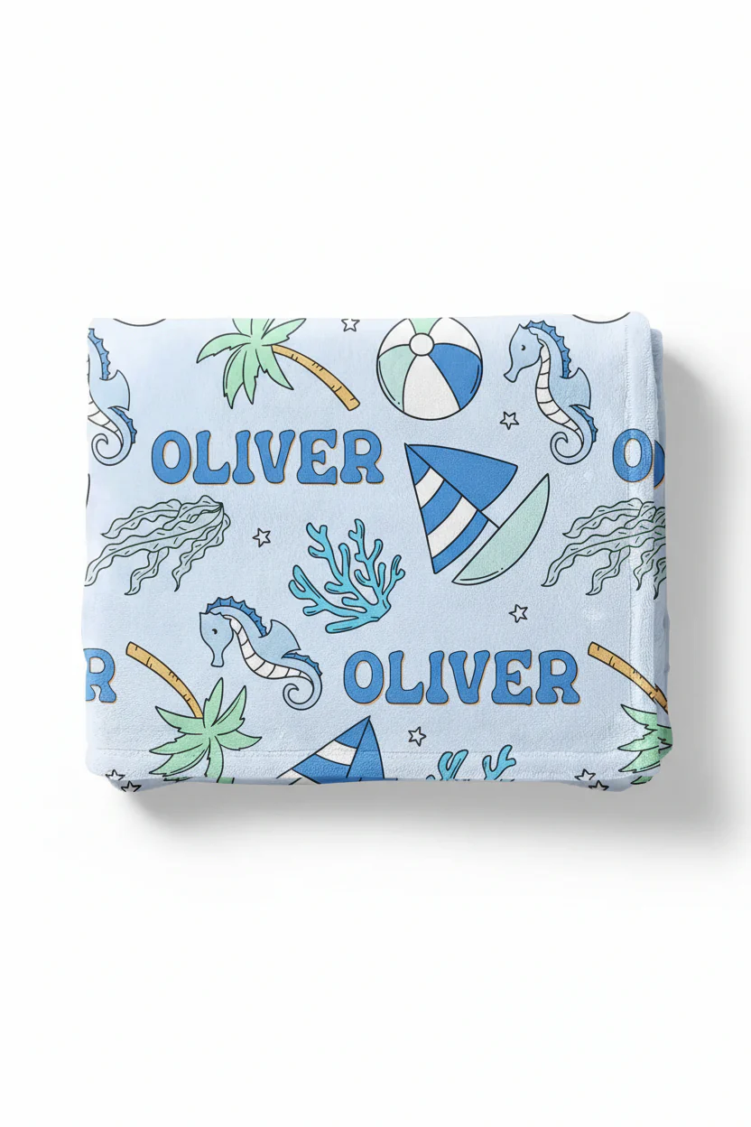 Tiny Tides Personalized Kids Blanket | Blue