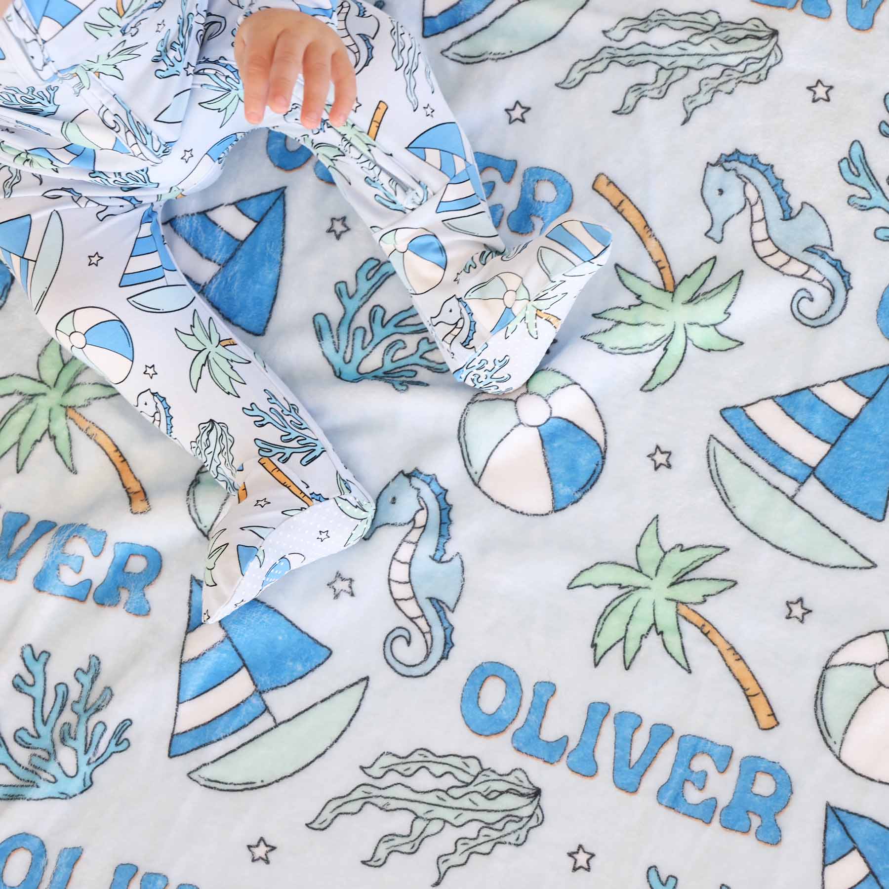 Tiny Tides Personalized Kids Blanket | Blue - Image 7