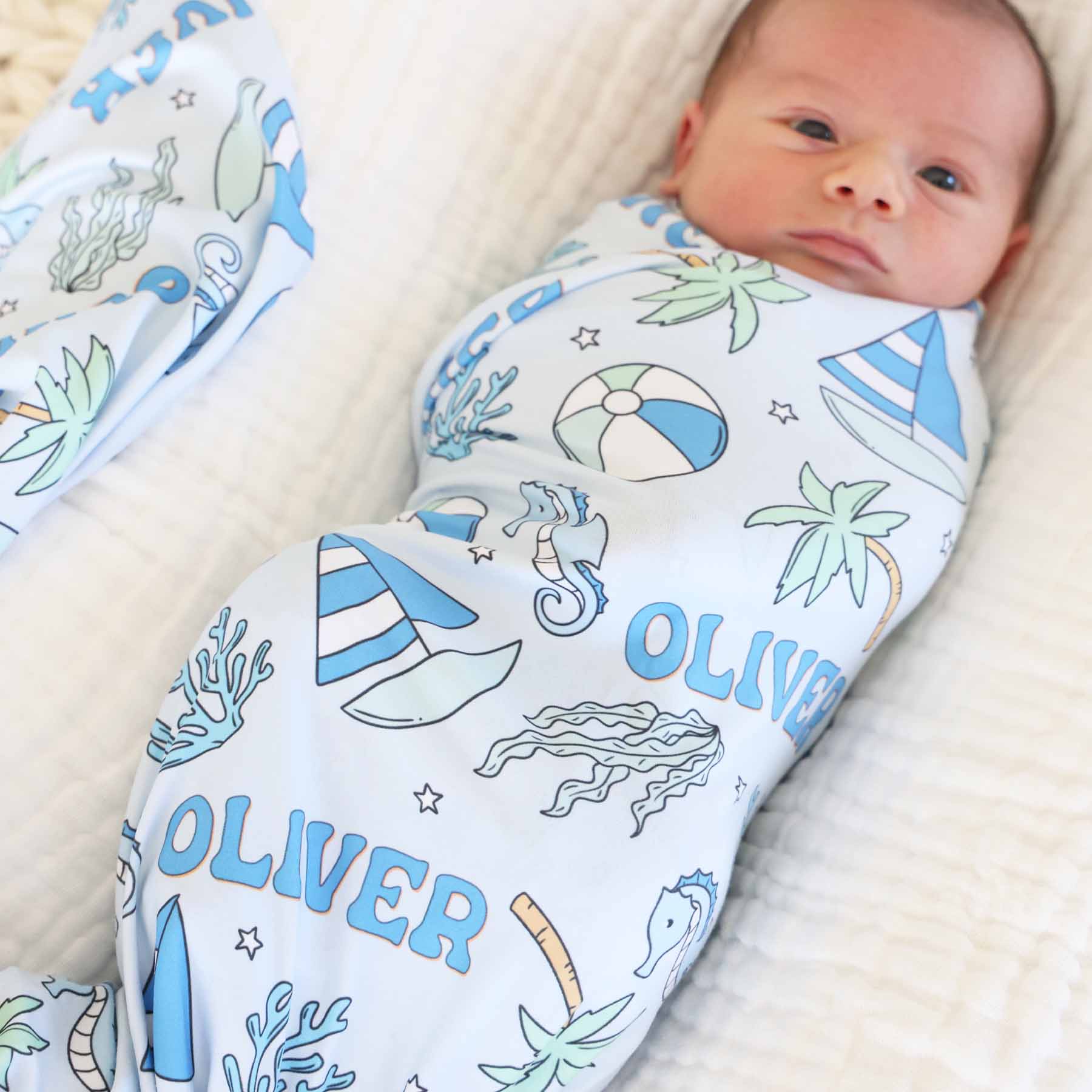 Tiny Tides Personalized Swaddle Blanket | Blue - Image 4