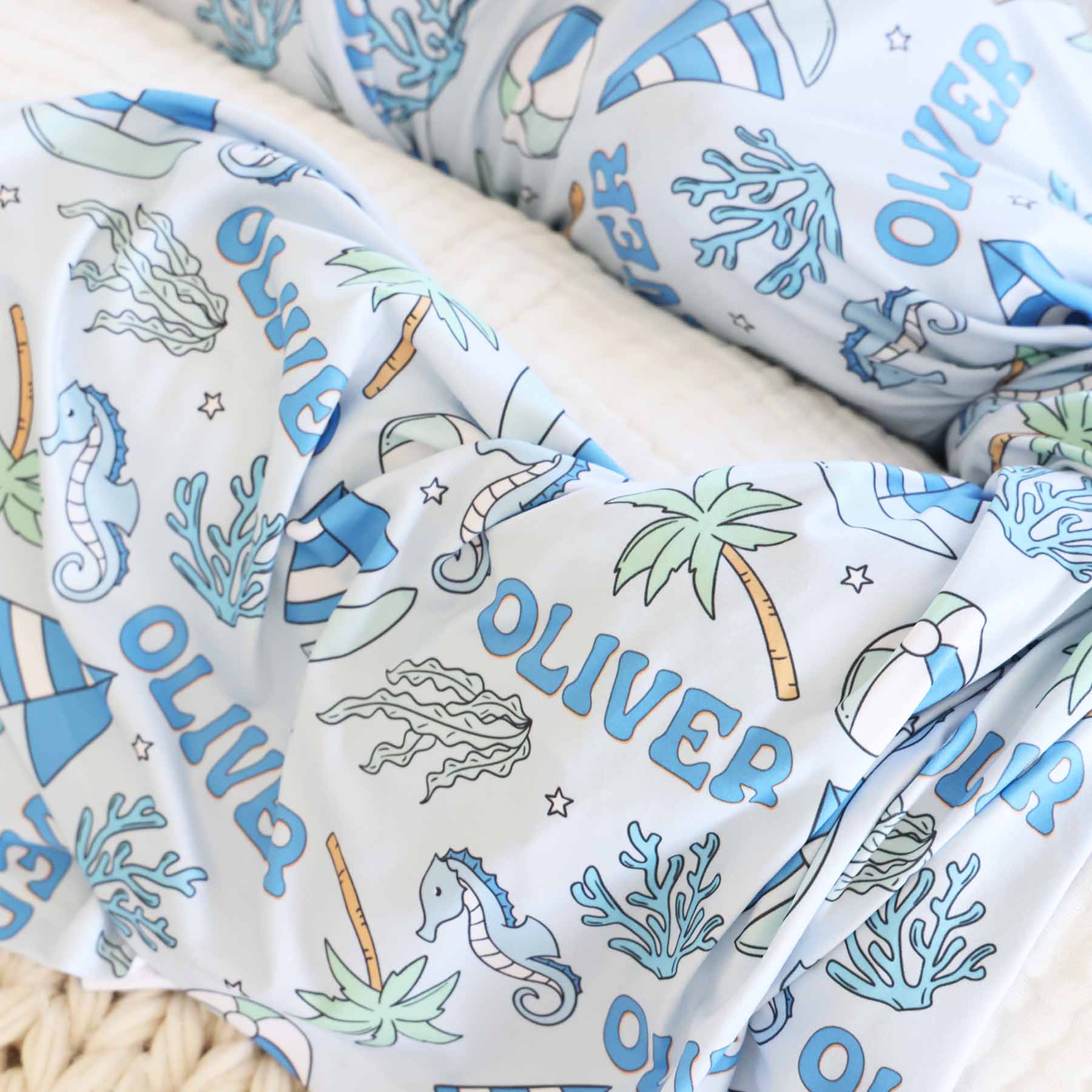 Tiny Tides Personalized Swaddle Blanket | Blue - Image 5