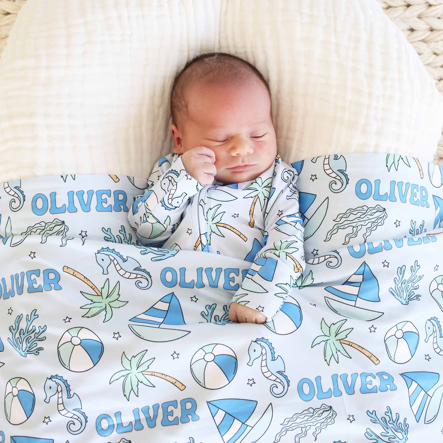 Tiny Tides Personalized Swaddle Blanket | Blue - Image 6