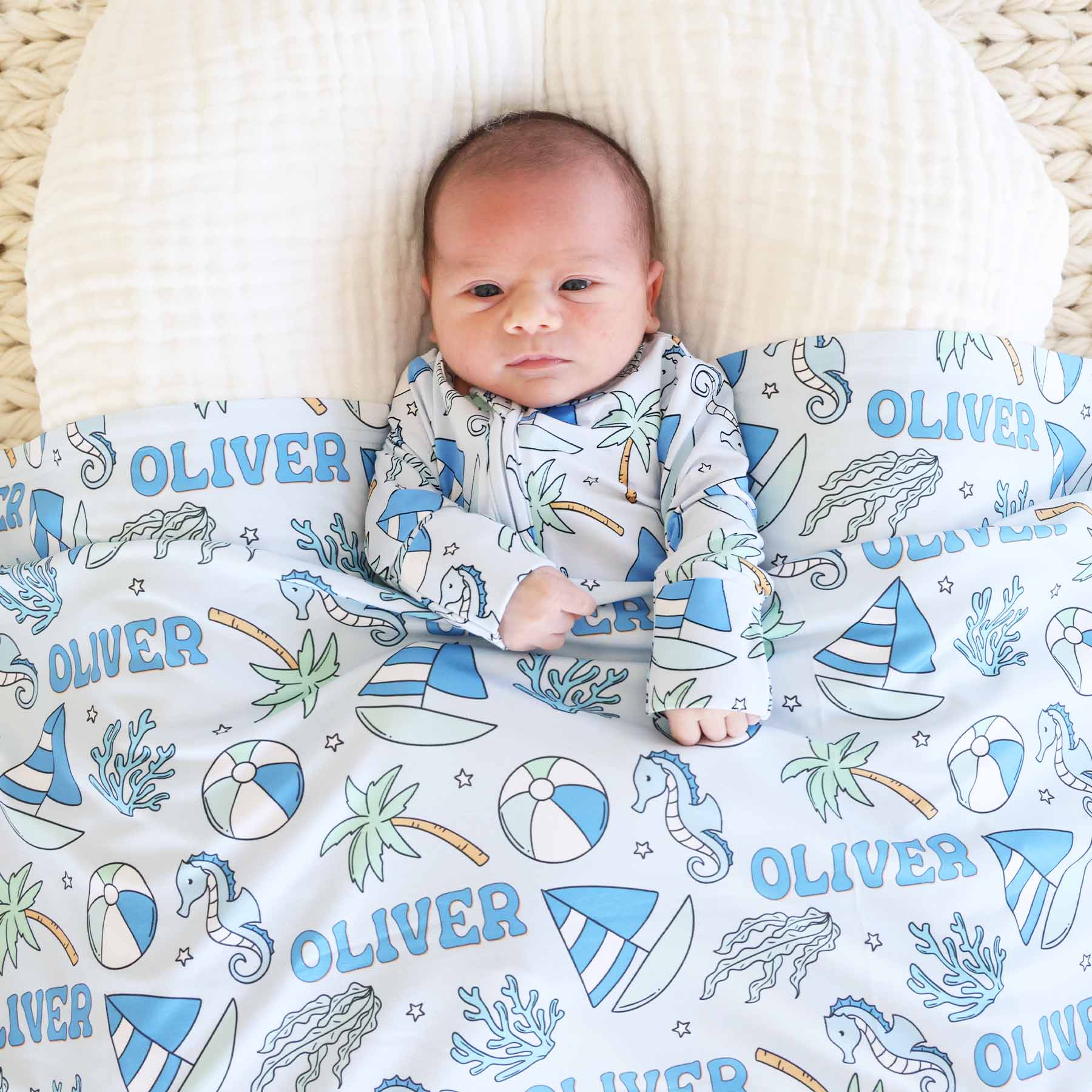 Tiny Tides Personalized Swaddle Blanket | Blue - Image 7