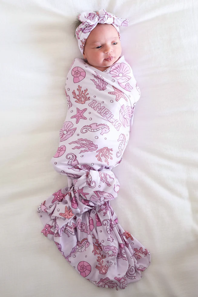 Tiny Tides Personalized Swaddle Blanket | Pink