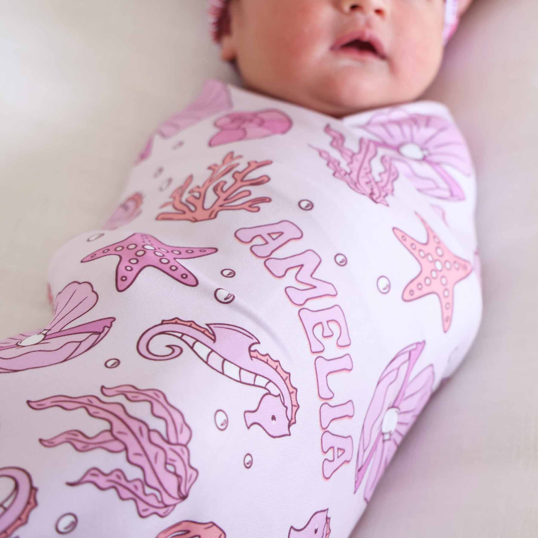 Tiny Tides Personalized Swaddle Blanket | Pink - Image 3