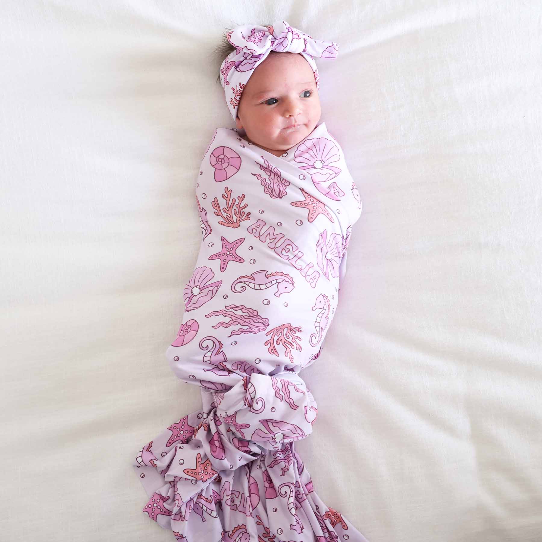 Tiny Tides Personalized Swaddle Blanket | Pink - Image 4