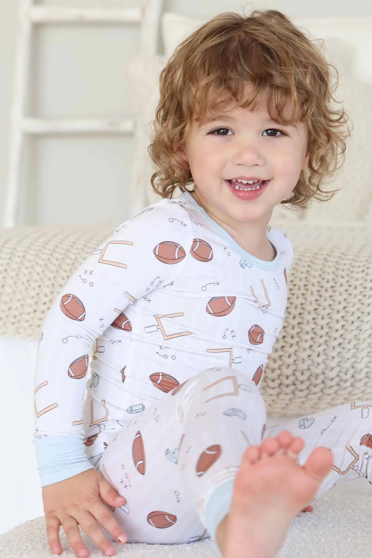 Tiny Touchdowns Two Piece Pajama Set | Neutral - Image 5
