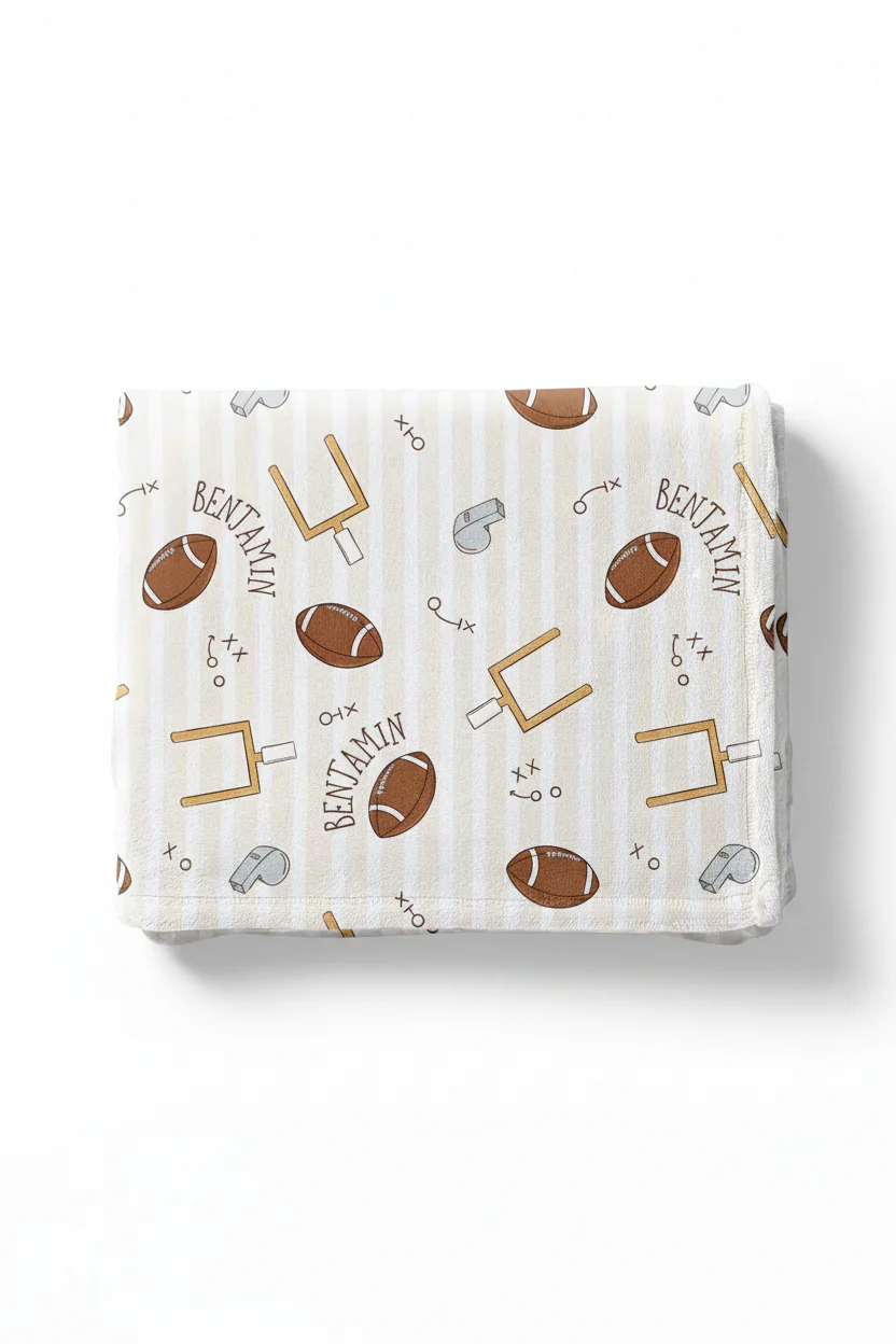 Tiny Touchdowns Personalized Kids Blanket | Neutral