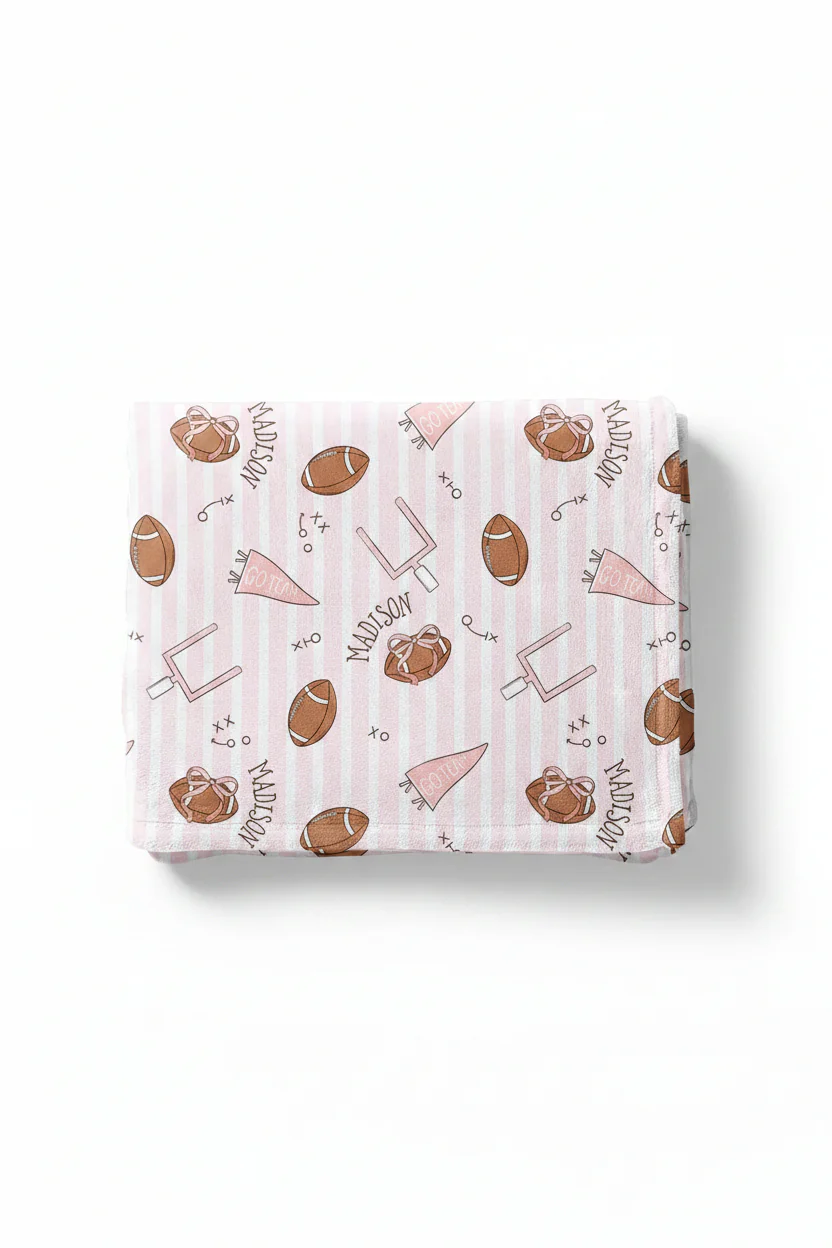 Tiny Touchdowns Personalized Kids Blanket | Pink - Image 2