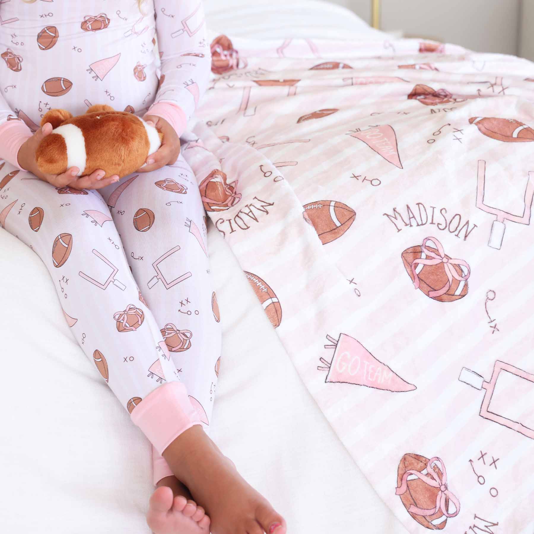 Tiny Touchdowns Personalized Kids Blanket | Pink - Image 3