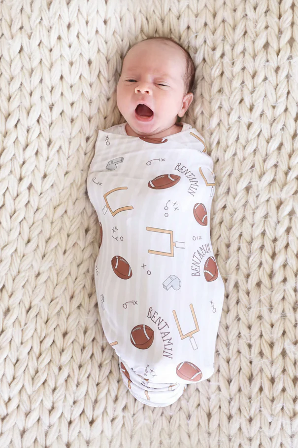 Tiny Touchdowns Personalized Swaddle Blanket | Neutral