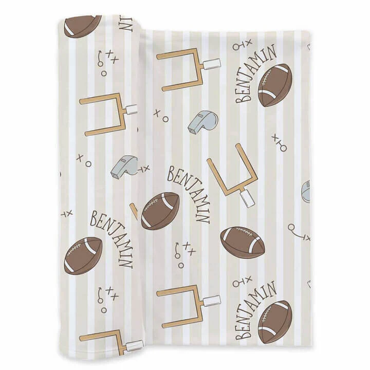 Tiny Touchdowns Personalized Swaddle Blanket | Neutral - Image 2